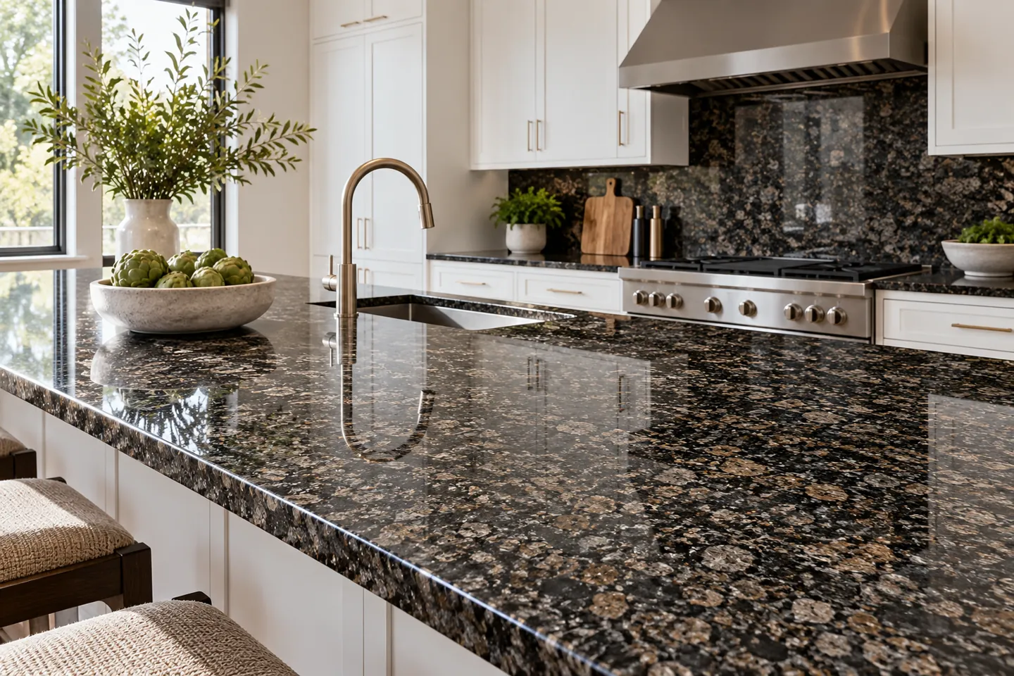 Dark speckled granite countertop design inspiration
