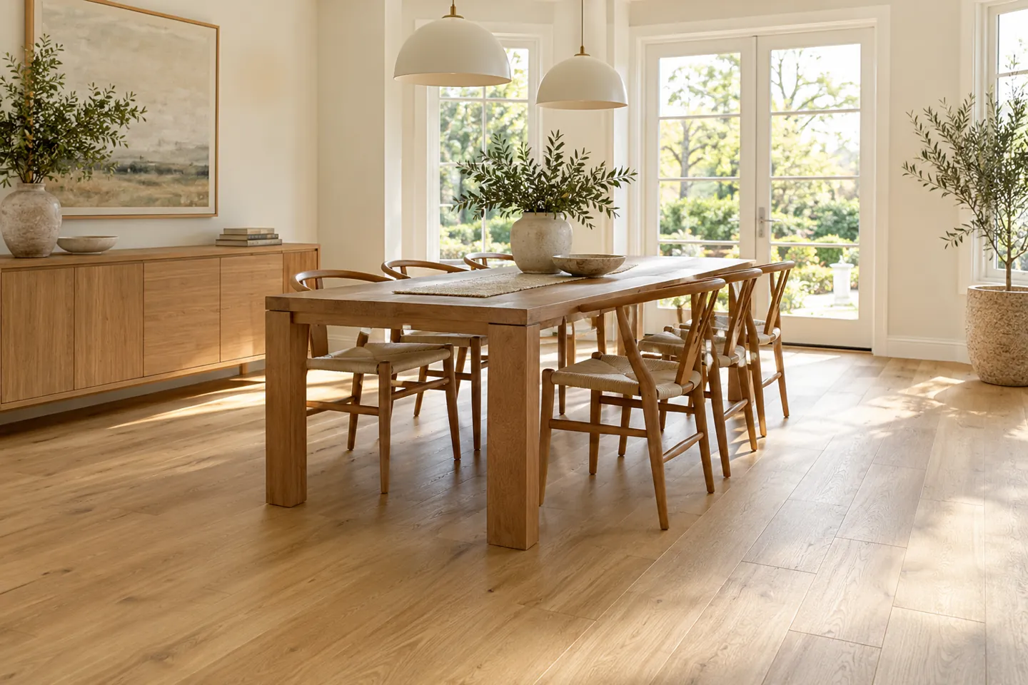 Oak-look vinyl plank dining-room design inspiration
