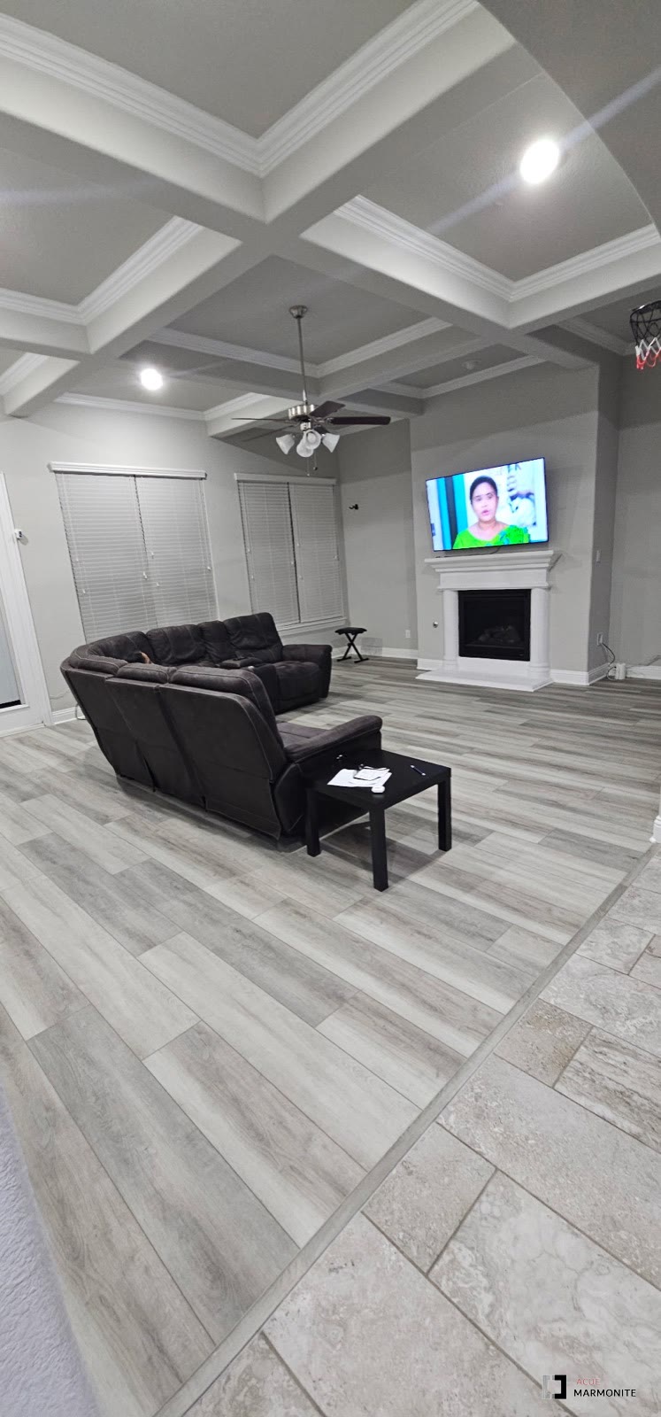 Vinyl plank flooring in a furnished living room